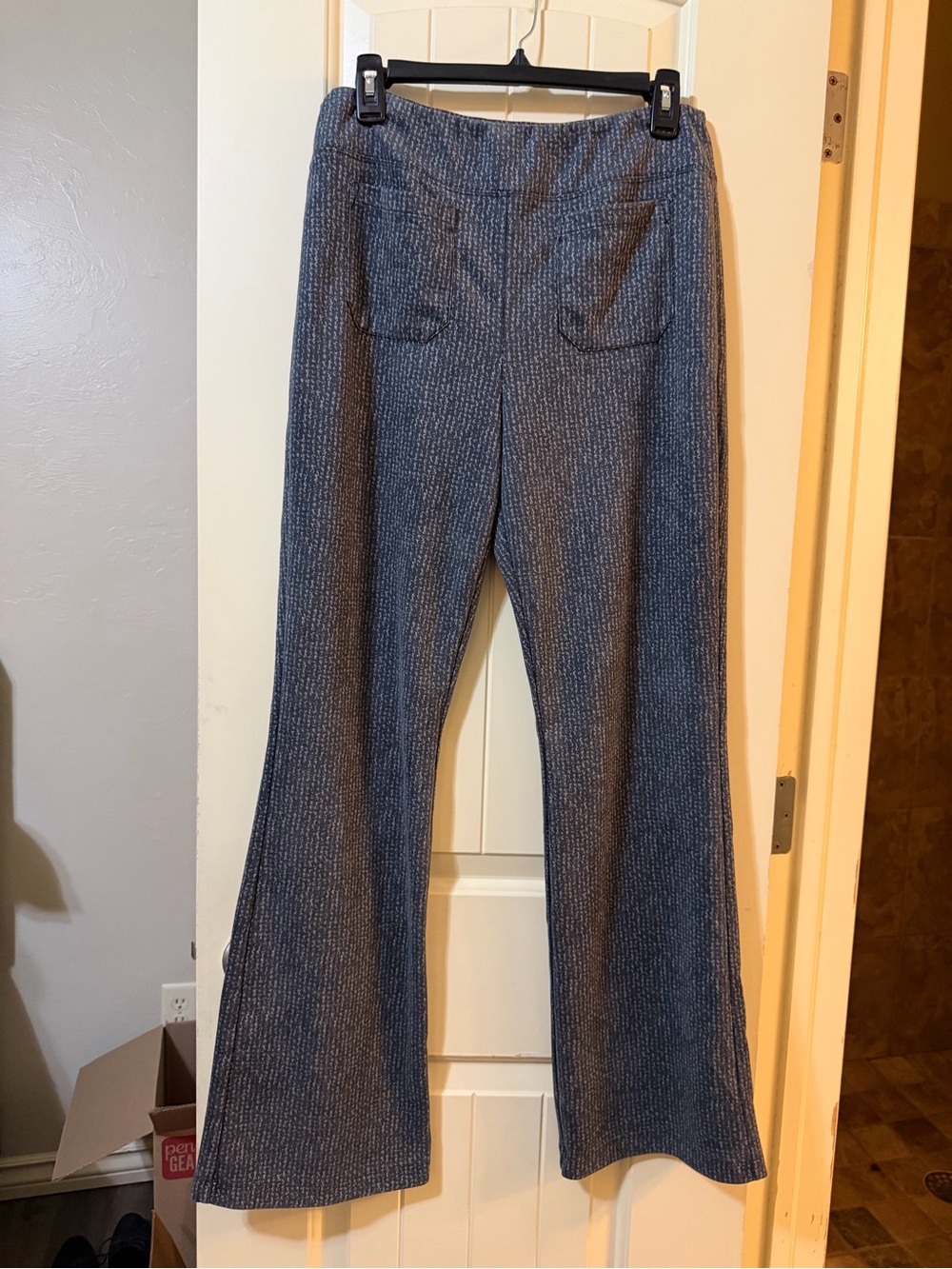 CAbi Blue Ribbed Knit Boot Cut Pants
